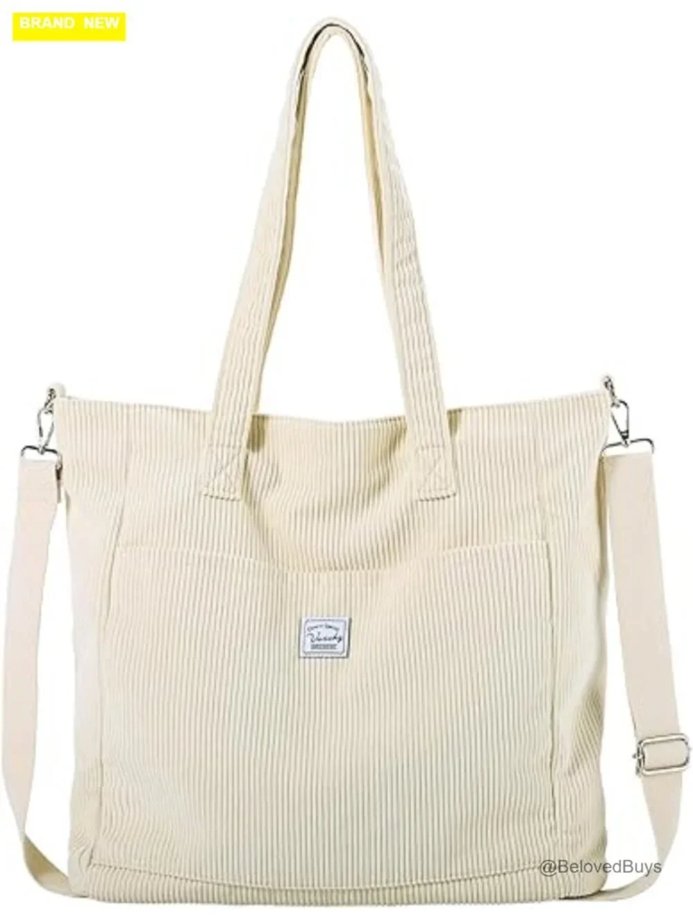Corduroy Tote Bag with Zipper, Large Lightweight Work Tote Hobo Crossbody